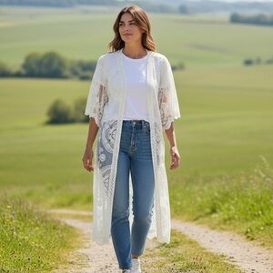 Shyanne Lace Open Cardigan One Size Fits Most Cream‎